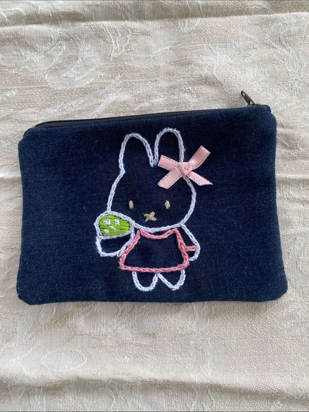 Miffy with Matcha Embroidered Coin Purse with Pink Bow Handmade